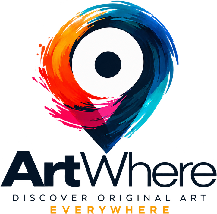 ArtWhere logo: a painterly map pin, Discover original art everywhere